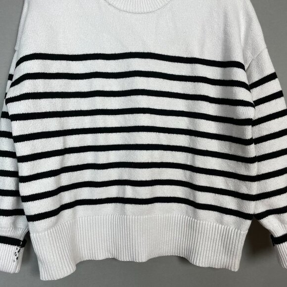 Philosophy Sweater Striped Women Crew Neck White‎ Black Size Large Soft Cozy - Picture 5 of 10